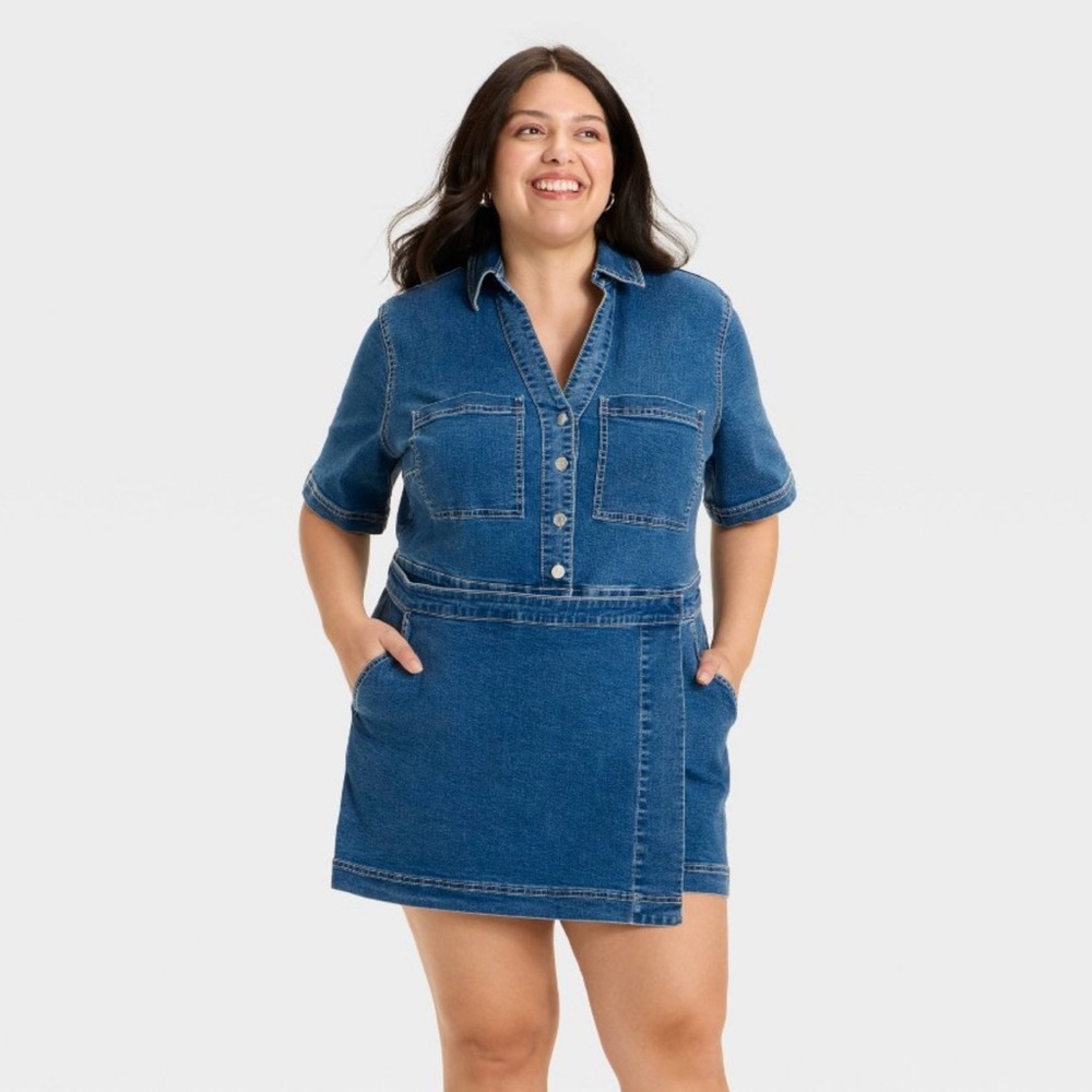 Ava & Viv Denim Skortalls - Medium Wash - 2X